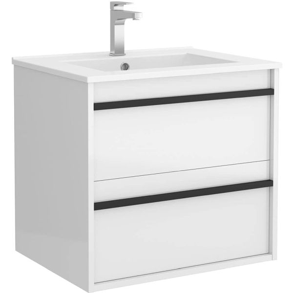 Conjunto ATTILA 2C 600mm (mueble + lavabo de porcelana)  Blanco SALGAR 84937 DSCTL, wall hung vanity unit and basin two drawers