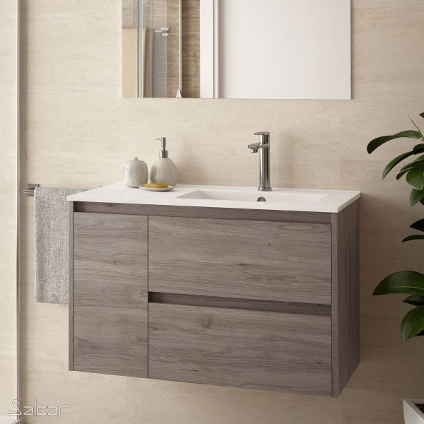 Conjunto NOJA 855 2 cajones y 1 puerta izq. (mueble+lavabo porcelana) Roble Eternity SALGAR DSCTL, 