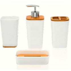 Set 4 piezas INDRA (portacepillos,dosificador,vaso,Jabonera de ) Blanco PyP AC-346 BL/BA, 