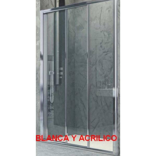 Frontal ducha URANIA 4 ref. 286 hasta 1400mm 1 fijo 2 puertas correderas blanco Crs. Transp. VELVET, shower screen walk-in walkin mampara manparas