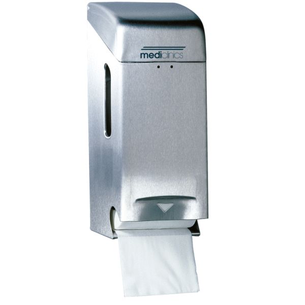 DISPENSADOR PAPEL HIGIENICO DOBLE ROLLO INOX SATIN PR0784CS MEDICLINICS, Para PORTARROLLOS