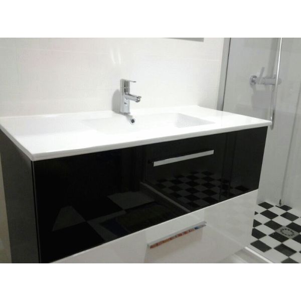 MUEBLE AMBIENT DE 1000 mm NEGRO (LATERALES Y CAJONES) Y CAJON INFERIOR BLANCO BATH DESIGN, DE 100 CM