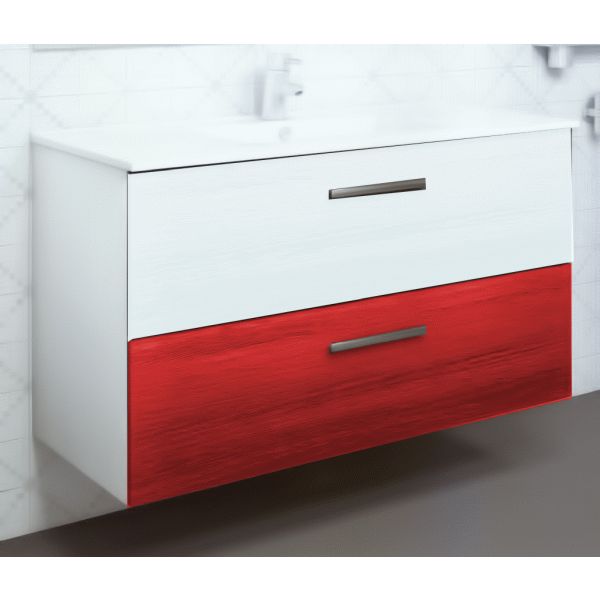 MUEBLE AMBIENT DE 600 mm LATERALES BLANCOS Y CAJONES 1 BLANCO 1 ROJO BATH DESIGN, Mueble de bao Lababos washbasin basin lavavos Lavabos wall hung vanity unit and basin two drawers