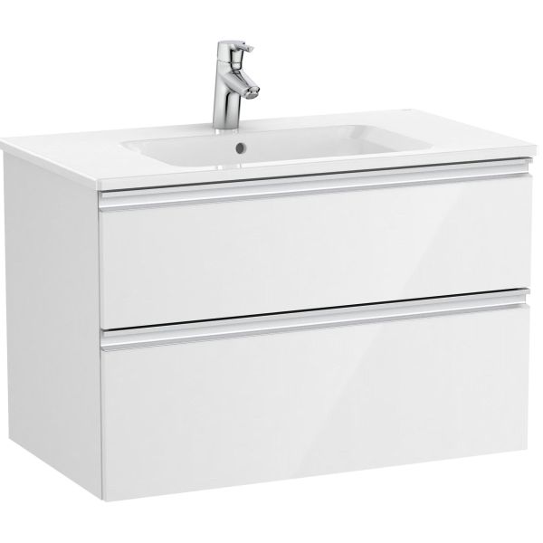 Conjunto UNIK THE GAP 2C (mueble + lavabo central) de 805 x 460 Blanco Brillo ROCA A851478806, wall hung vanity unit and basin two drawers