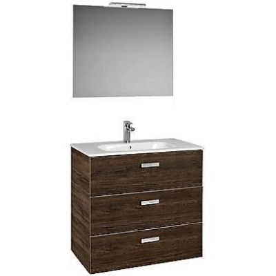 Pack VICTORIA BASIC FAMILY 800mm 3 cajones CEDRO ( mueble+lavabo+espejo+aplique) ROCA DSCTL, 80cm conjuntos grupos compuestos conglomerados pacs paks packs pakcs Sets 8433290814194