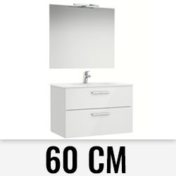 Pack VICTORIA 2C de 600mm (mueble + lavabo + espejo y aplique LED) Blanco ROCA A851602806, mueble suspendido 2 dos cajones lababo A851602806