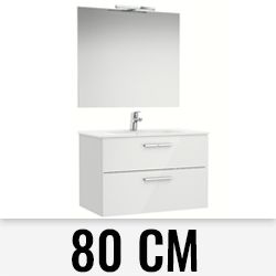 Pack VICTORIA 2C 800mm (mueble + lavabo + espejo y aplique LED) Blanco ROCA A851604806, mueble suspendido 2 dos cajones A851604806 lababo