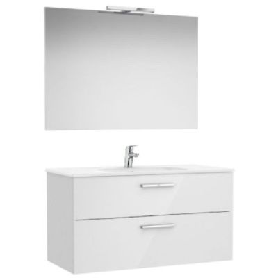 Pack VICTORIA de 1000mm 2C (mueble +lavabo +espejo +aplique LED) Blanco Brillo ROCA A851605806, 