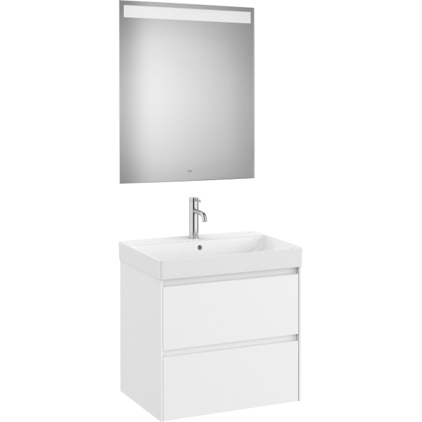 Pack UNIK ONA 2 cajones(mueble + lavabo+ espejo led) 650 x 460 x 645 mm Blanco MateA851705509 ROCA, 