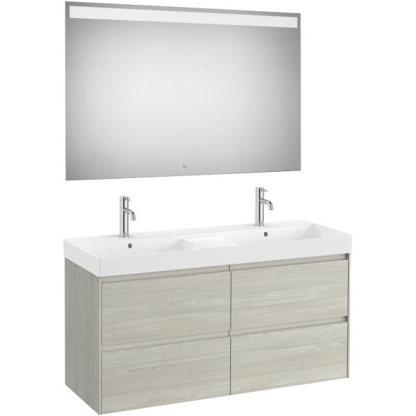 Conjunto 2C ONA 1200 (mueble + lavabo 2 senos + espejo LED) ROBLE CLARO ROCA A851710512, 