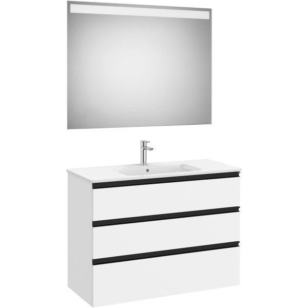 Pack unick THE GAP 1000x460mm 3C(mueble+lavabo cent.+espejo LED) Bl. Mate Tir.Negro A851855509 ROCA, 