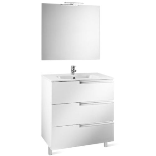 Pack VICTORIA-N Family de 3 cajones 800mm ( mueble + lavabo + espejo + aplique LED ) Blanco ROCA, 