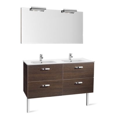 PACK VICTORIA BASIC DE 1200 MM WENGE ( MUEBLE + LAVABO DOBLE + ESPEJO + 2 APLIQUES ) ROCA, Lababos washbasin basin lavavos Lavabos