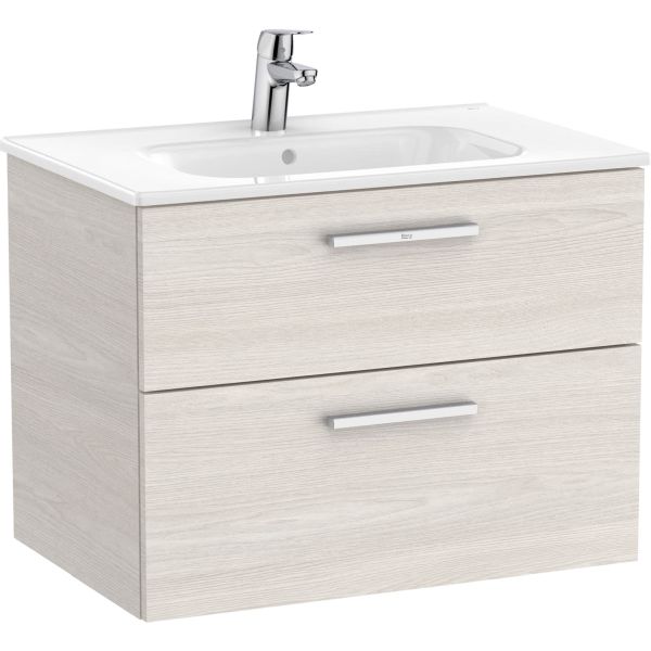 Conjunto UNIK VICTORIA 2C de 700mm (base + lavabo) color Fresno Nrdico ROCA A851593434, 