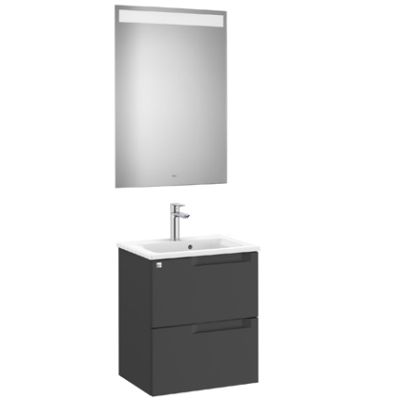 Conjunto 2C ALEYDA COMPACTO 500 (mueble + lavabo + espejo LED) Negro mate ROCA A851829523, 