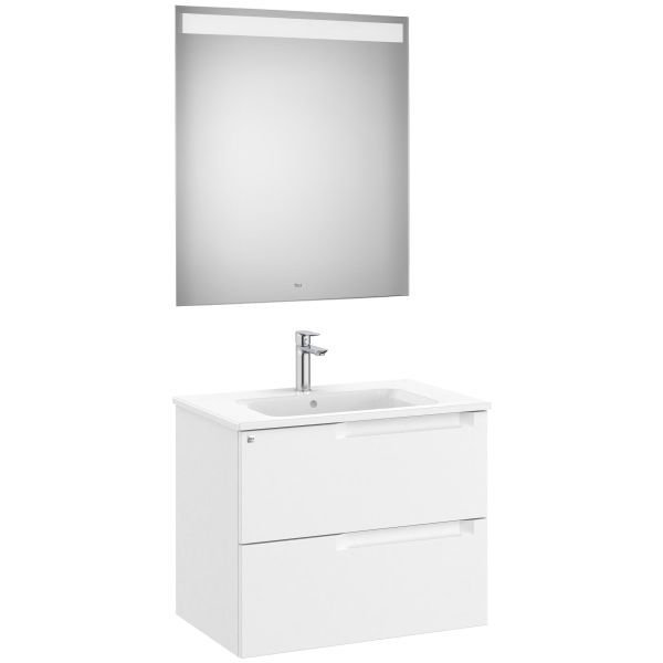 Conjunto 2C ALEYDA 705 (mueble + lavabo + espejo LED) Blanco mate ROCA A851834509, dos cajones suspendido