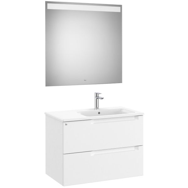 Conjunto 2C ALEYDA 805 (mueble + lavabo DERECHA + espejo LED) Blanco mate ROCA A851835509, 