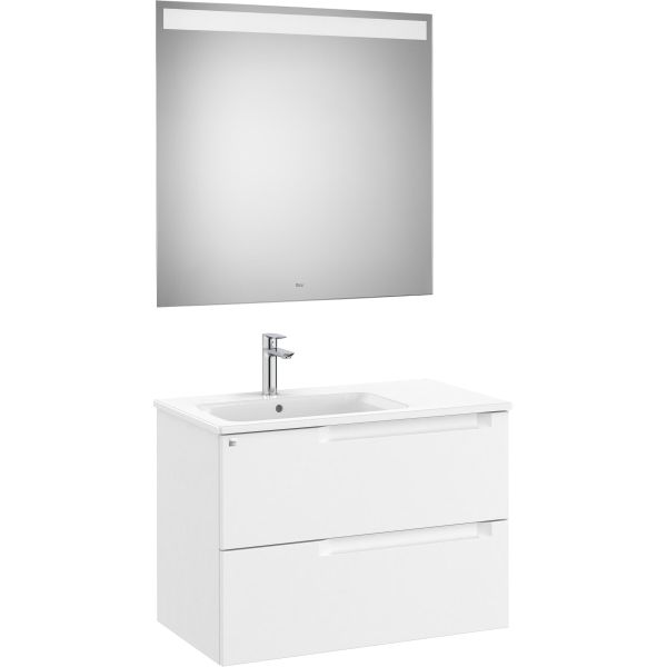 Conjunto 2C ALEYDA 805 (mueble + lavabo IZQUIERDA + espejo LED) Blanco mate ROCA A851837509, dos cajones suspendido 2