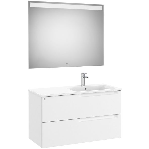 Conjunto 2C ALEYDA 1000 (mueble + lavabo derecha + espejo LED) Blanco mate ROCA A851838509, 