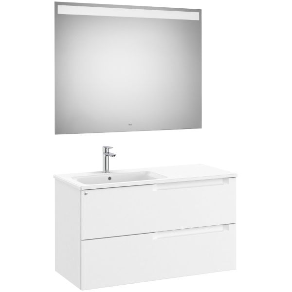 Conjunto 2C ALEYDA 1000 (mueble + lavabo izquierda + espejo led) Blanco mate ROCA A851840509, 