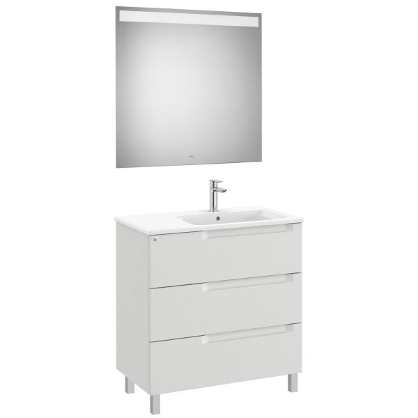 Conjunto 3C ALEYDA 800 (mueble + lavabo DERECHA+ espejo LED) Blanco mate ROCA A851843509, 