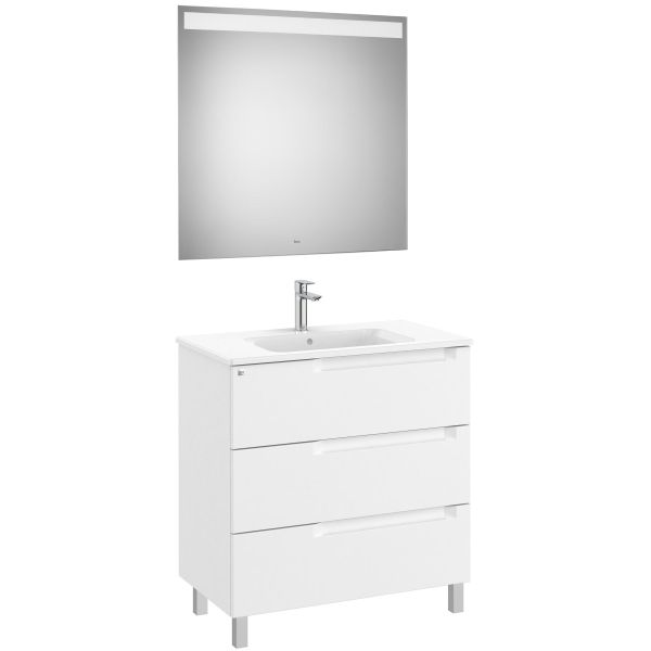 Conjunto 3C ALEYDA 800 (mueble + lavabo CENTRADO+ espejo LED) Blanco mate ROCA A851844509, 