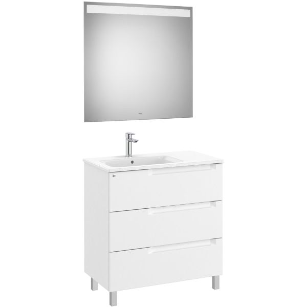 Conjunto 3C PATAS ALEYDA 800 (mueble + lavabo IZQUIERDA + espejo LED) Blanco mate ROCA A851845509, 