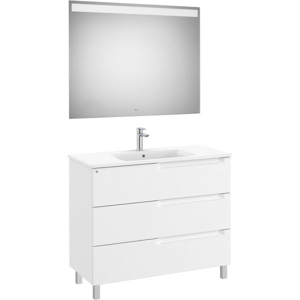 Conjunto 3C ALEYDA 1000 (mueble + lavabo CENTRADO + espejo LED) Blanco mate ROCA A851847509 ROCA, TRES CAJONES 3 white