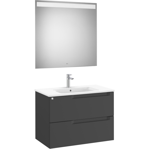 Pack Unik ALEYDA 800 2C  (mueble + lavabo+ espejo Led) Negro mate A851836523 ROCA, 