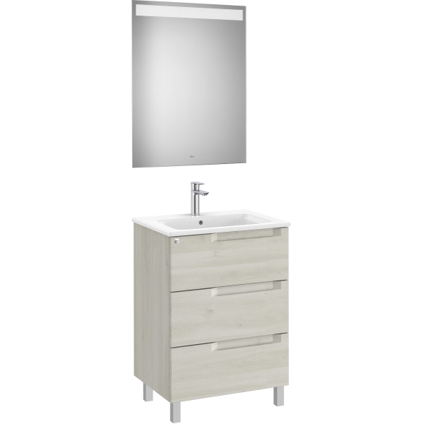 Pack Unik ALEYDA 600 3C  (mueble + lavabo+ espejo Led) Madera Blanca A851841525 ROCA, 