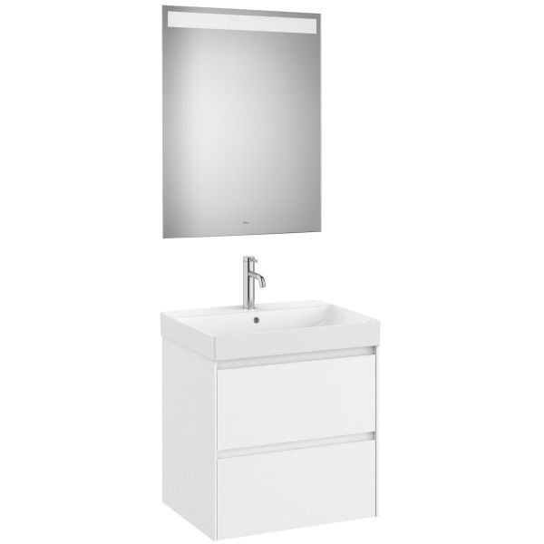 Conjunto 2C ONA 600 (mueble + lavabo + espejo LED) blanco mate ROCA A851704509, 