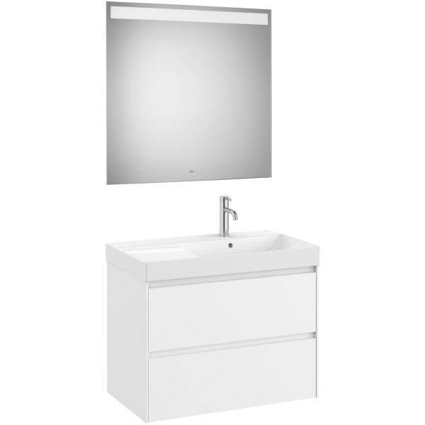 Conjunto 2C ONA 800 (mueble + lavabo DERECHA + espejo LED) blanco mate ROCA A851706509, 