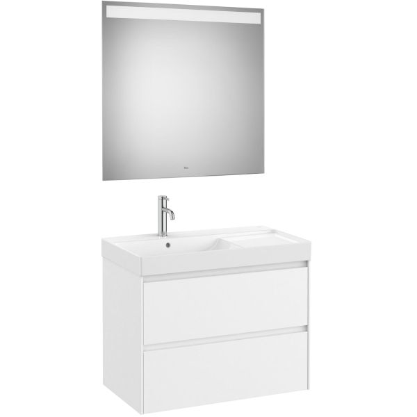 Conjunto 2C ONA  800 (mueble + lavabo IZQUIERDA + espejo LED) Blanco mate ROCA A851708509, 