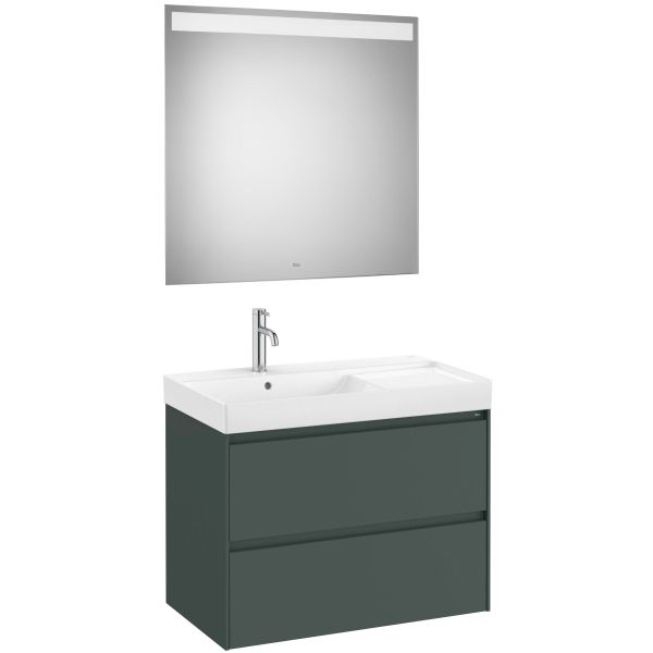 Conjunto 2C ONA 800 (mueble + lavabo  IZQUIERDA + espejo LED) VERDE mate ROCA A851708513, 