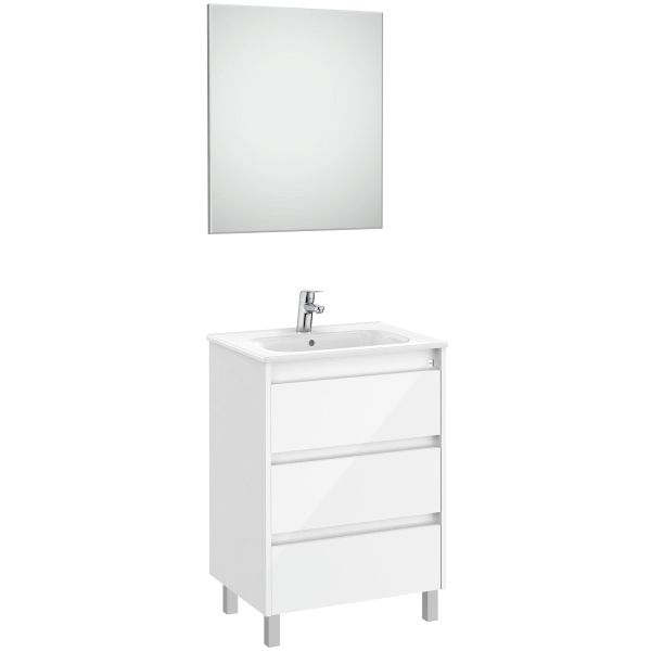 Conjunto 3C TENET 600 (mueble + lavabo + espejo + aplique LED) Blanco brillo ROCA A851789806, 