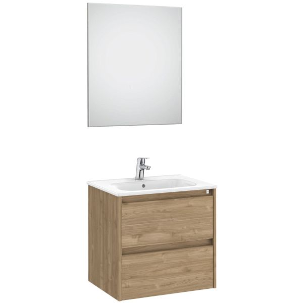 Conjunto 2C TENET 600 (mueble + lavabo + espejo LED) nogal ROCA A851785517, 