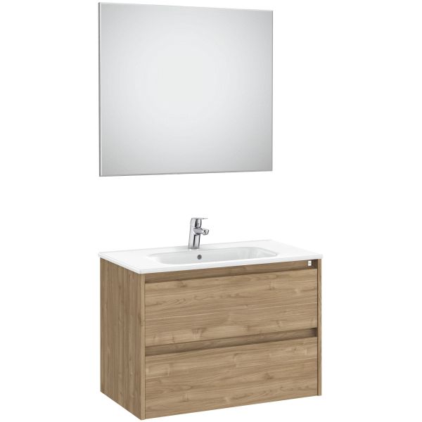 Conjunto 2C TENET 800 (mueble + lavabo +  espejo y aplique LED) nogal ROCA A851787517, 