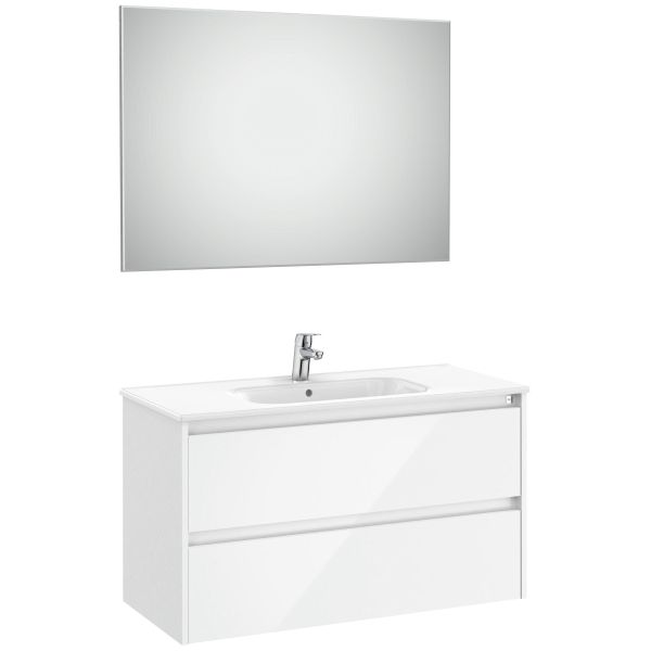 Conjunto 2C TENET 1000 (mueble + lavabo + espejo+ aplique LED) blanco mate ROCA A851788806, 