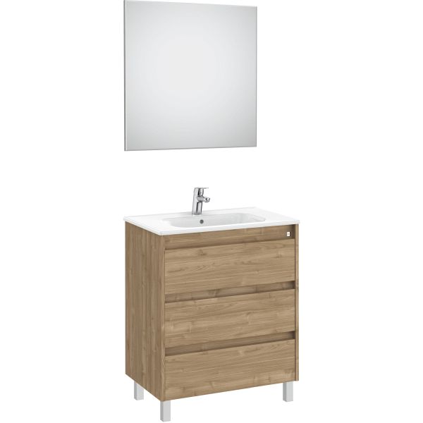 Conjunto 3C TENET 700 (mueble + lavabo + espejo LED) nogal ROCA A851790517, 