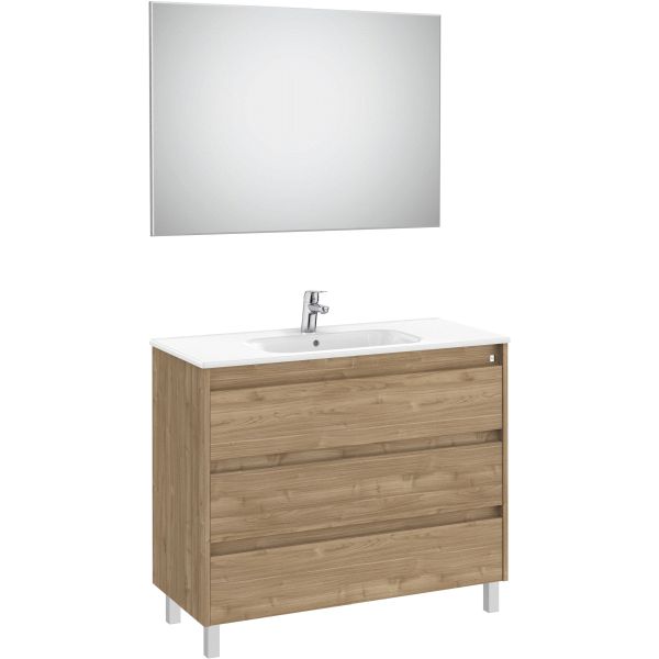 Conjunto 3C PATAS TENET 1000 (mueble + lavabo + espejo + aplique LED) nogal ROCA A851792517, 