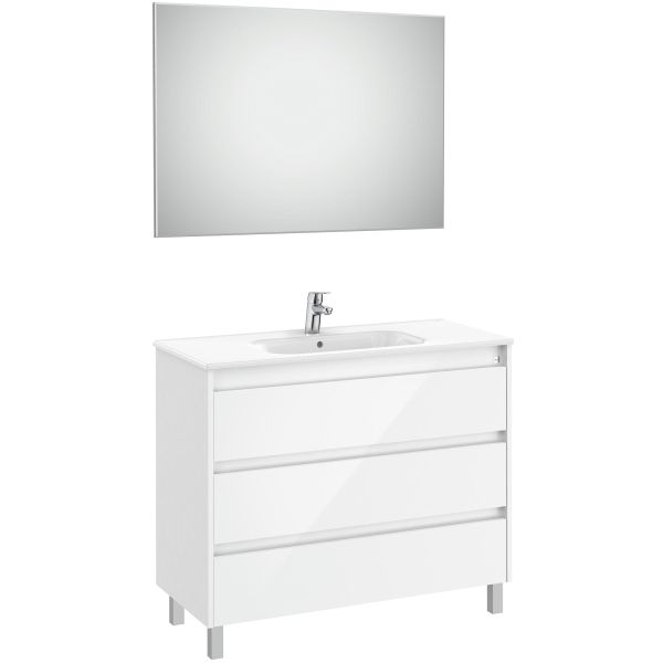 Conjunto 3C TENET 1000 (mueble + lavabo + espejo + aplique LED) Blanco brillo ROCA A851792806, 