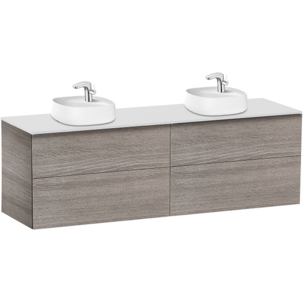 Mueble BEYOND 1600mm para lavabo 455mm de sobre encimera ROBLE CITY TEXTURIZADO ROCA A851406402, wall hung vanity unit and basin two drawers