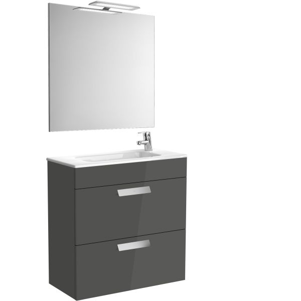 PACK DEBBA COMPACT DE 700 mm GRIS INCLUYE MUEBLE CON CAJONES + LAVABO + ESPEJO + APLIQUE ROCA, Mueble de bao Lababos washbasin basin lavavos Lavabos