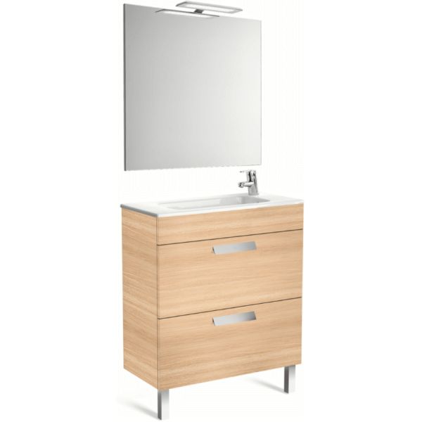 PACK DEBBA COMPACT DE 700 mm ROBLE INCLUYE MUEBLE CON CAJONES + LAVABO + ESPEJO + APLIQUE ROCA, Mueble de bao Lababos washbasin basin lavavos Lavabos