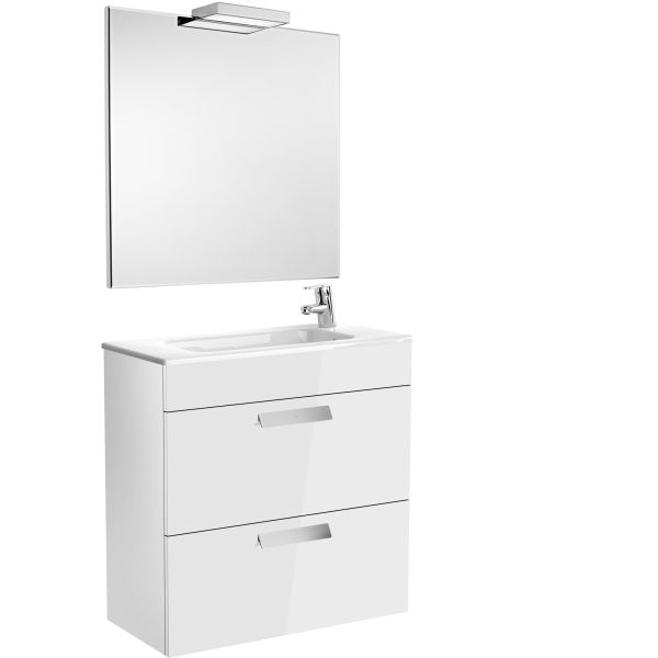 PACK DEBBA COMPACT DE 700 mm BLANCO INCLUYE MUEBLE CON CAJONES + LAVABO + ESPEJO + APLIQUE ROCA, CONJUNTO CONGLOMERADO DE 70 CM Mueble de bao Lababos washbasin basin lavavos Lavabos