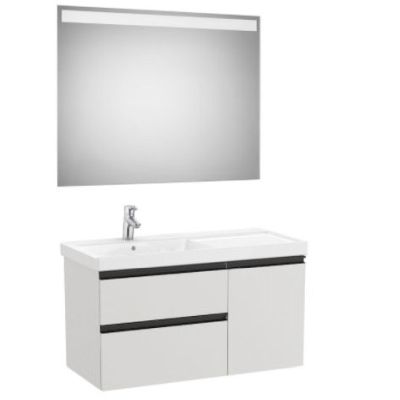 Pack DOMI 1000mm 2C 1P (mueble base + lavabo izquierda + espejo LED) gris artico ROCA, 