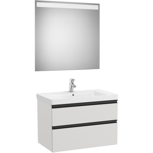 Pack DOMI de 800mm de 2 cajones con lavabo y espejo Eidos luz LED color Gris artico A851539447 ROCA, 