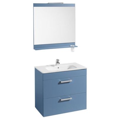 PACK JOLI DE 800 mm 2 CAJONES AZUL MATE (MUEBLE+LAVABO+ESPEJO + APLIQUE DELIGHT DE 280) ROCA, Lababos washbasin basin lavavos Lavabos