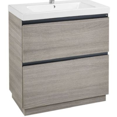 Conjunto UNIK LANDER a suelo (mueble+lavabo) de dos cajones 800mm Roble city ROCA, 