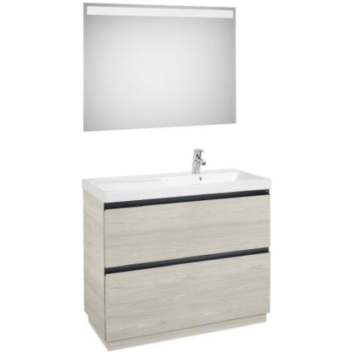 Pack LANDER (mueble+lavabo Derecha+espejoLED) 100 cm Fresno Nrdico ROCA A851433434, 